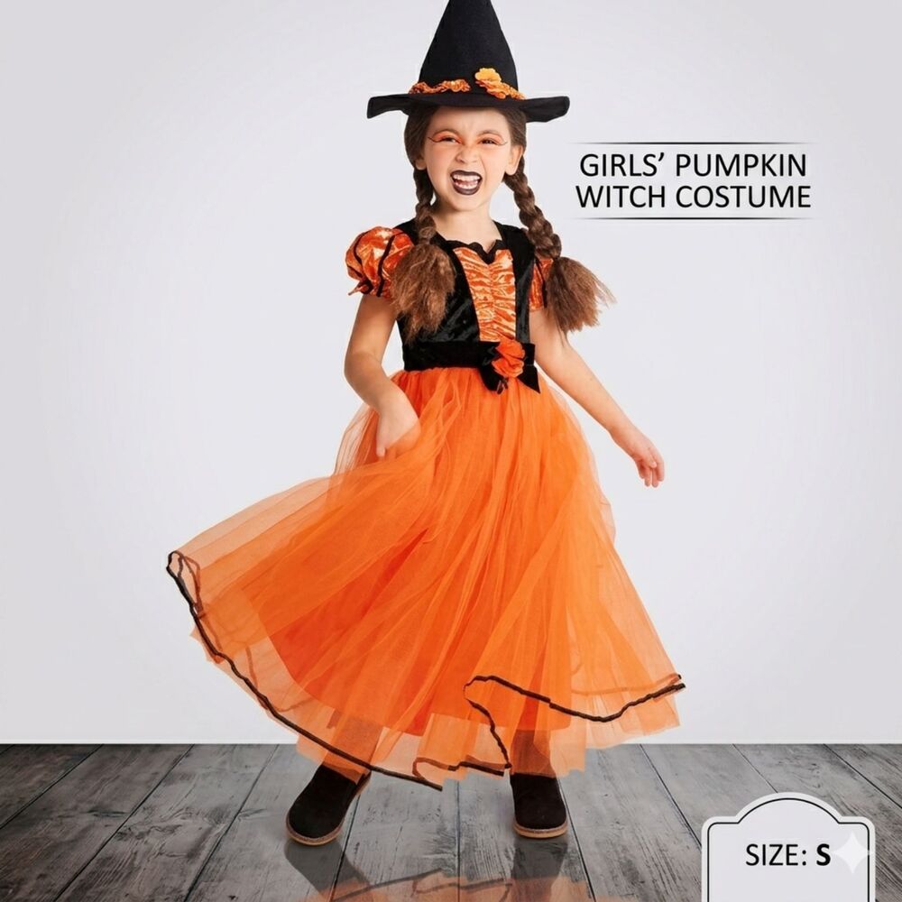 🎃 Hyde & EEK! Boutique Girls Orange & Black Fancy Witch Costume Size S (4-7)